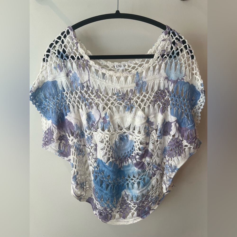 VENUS White and Purple Crochet Knit Top